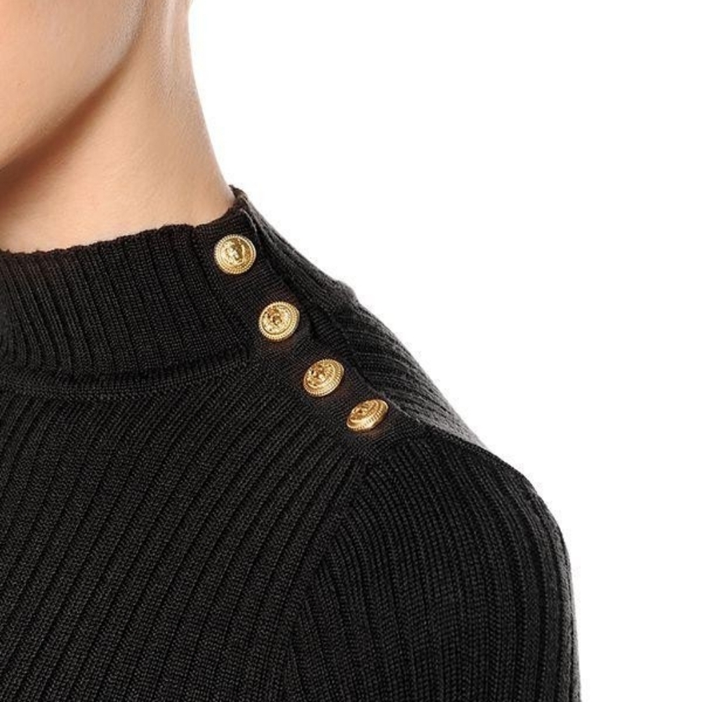 Slim fit turtleneck sweater dress gold details - Picture 3 of 5